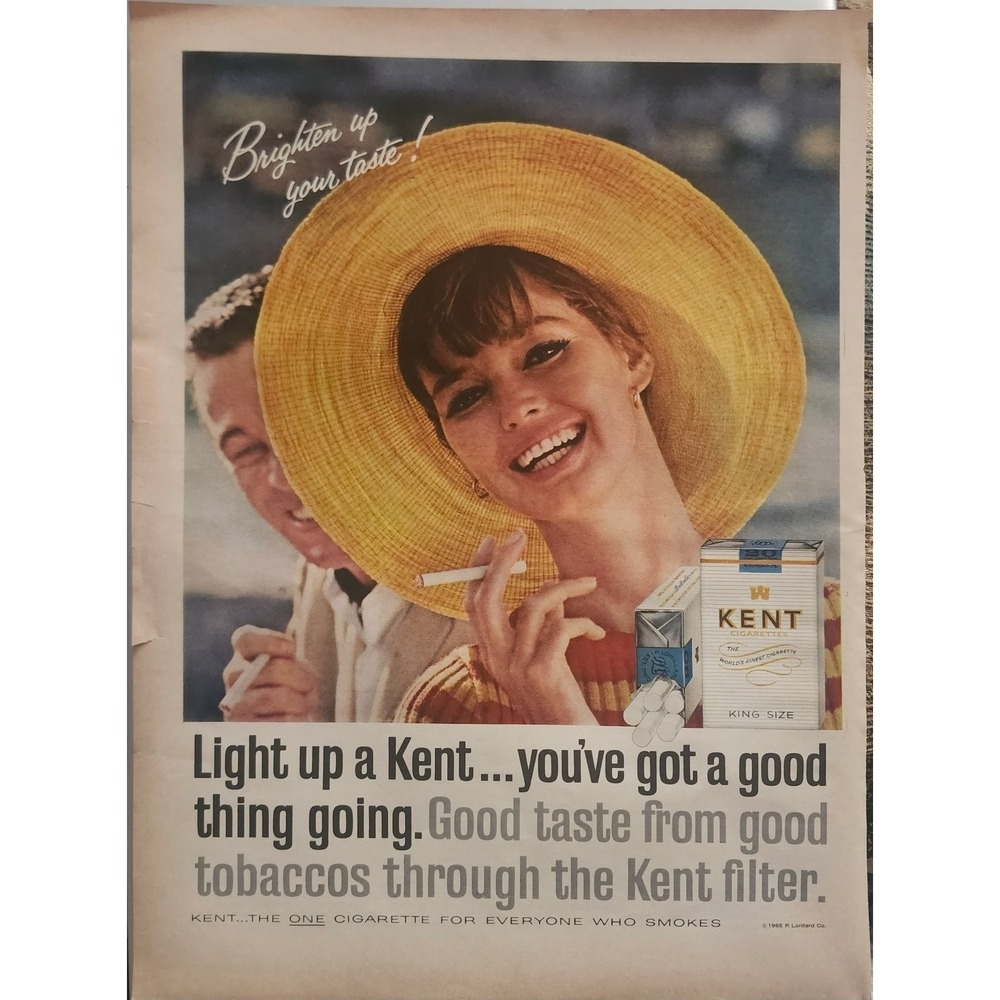 KENT Cigarettes Magazine Ad 1965 Mid-Century Mod Brighten Up Your Taste! 10x13